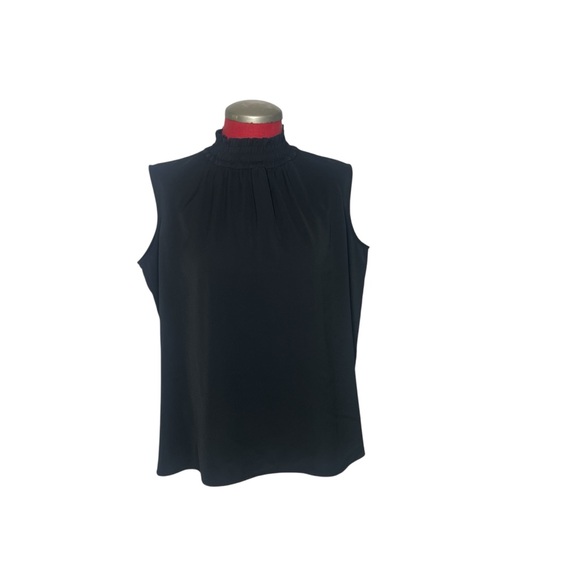 Ming Wang Tops - Ming Wang Smocked Neckline Crepe de Chine Blouse Black XL